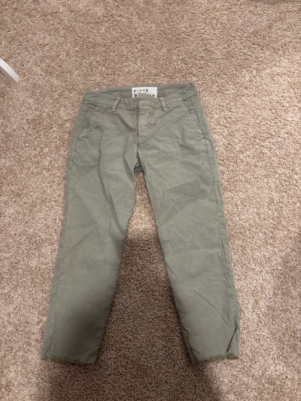 Frank & Eileen Wicklow Sage Green Chino Pants Cotton Flax Sz 0